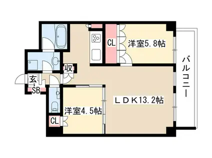 プラウドタワー覚王山(2LDK/14階)の間取り写真