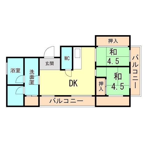 エクリート朝霧(2DK/3階)の間取り写真