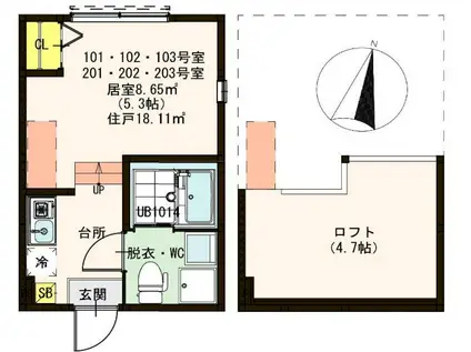 ハーモニーテラス北小岩VII(ワンルーム/1階)の間取り写真