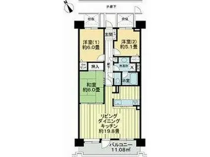 ライオンズガーデン泉中央(3LDK/10階)の間取り写真