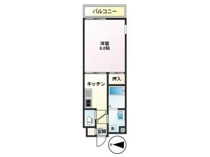 イーストヴァリュー弦巻(1K/2階)の間取り写真