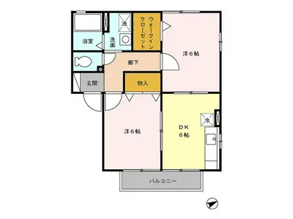 ウィルモアB(2DK/2階)の間取り写真