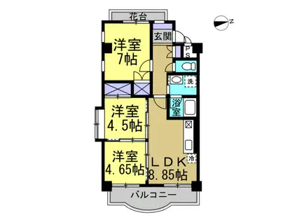 寺由ビル(2LDK/3階)の間取り写真