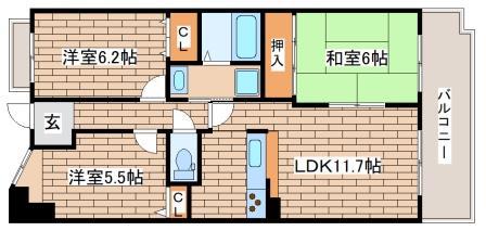 グレーシィ須磨アルテピアIII番街1期棟(3LDK/9階)の間取り写真