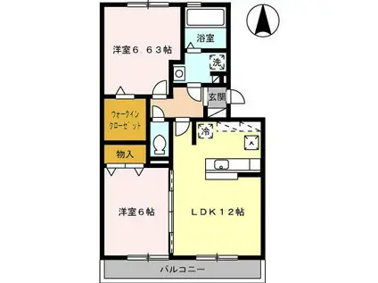 シェーン ヴェルデB(2LDK/1階)の間取り写真