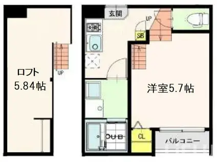 マウシェス南仙台(1K/2階)の間取り写真
