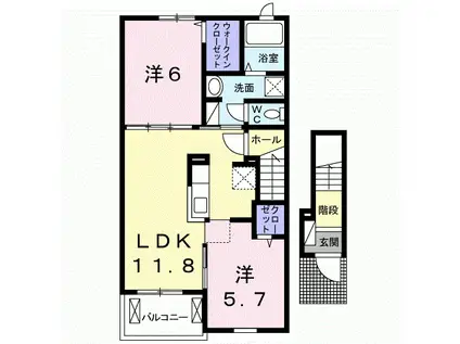 ウエスト・フィールドVI(2LDK/2階)の間取り写真