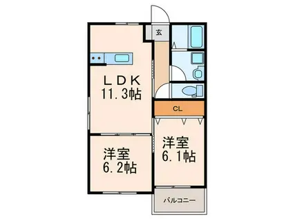 キミエ学研都市レジデンス(2LDK/1階)の間取り写真