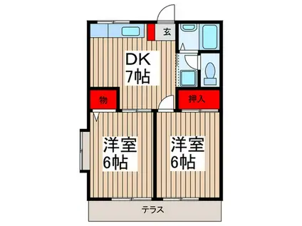 ベルグラン大宮北(2DK/1階)の間取り写真