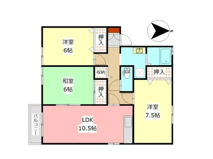 ゆとりす小川5号棟(3LDK/2階)の間取り写真