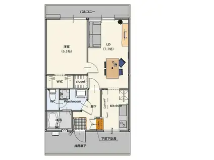 パナハイツ鏡C(1LDK/1階)の間取り写真