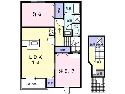 ユニゾンさくらD(2LDK/2階)の間取り写真