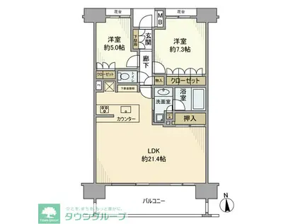 北千住パークハウス(2LDK/7階)の間取り写真