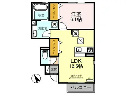 クレール三宅(1LDK/1階)の間取り写真
