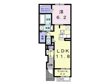 プリマヴェーラII(1LDK/1階)の間取り写真