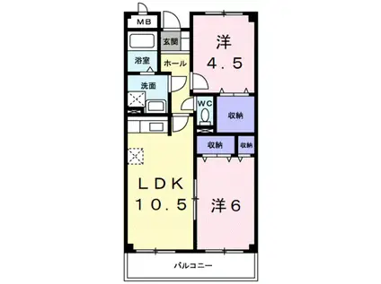 ファシナシオン毛見II(2LDK/4階)の間取り写真