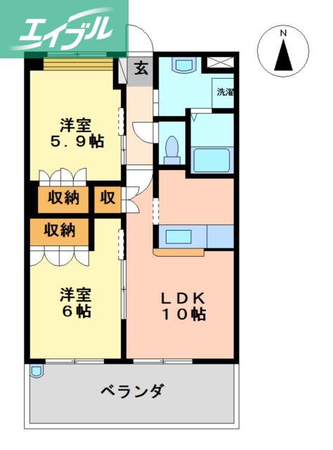 アバンサール(2LDK/2階)の間取り写真