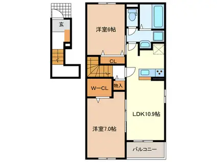 アレグロ ヴィヴァーチェ(2LDK/2階)の間取り写真
