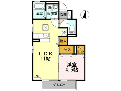 ヴィルヌーブ参番館(1LDK/1階)の間取り写真