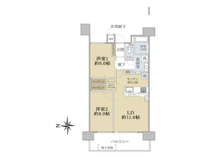 パデシオン六地蔵ザ・タワーレジデンス(2LDK/15階)の間取り写真