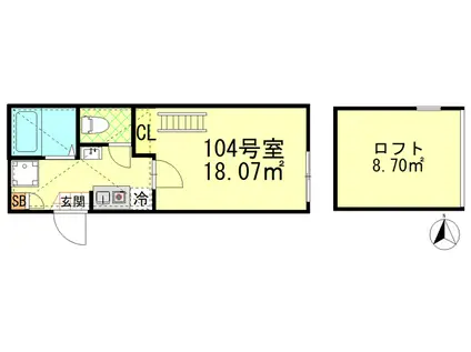 武蔵中原AP(1K/1階)の間取り写真