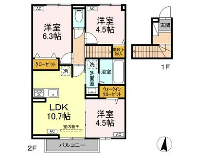 ペニーレーン石神井台 A棟(3LDK/2階)の間取り写真