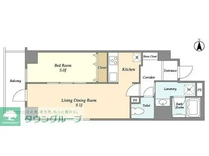 BLAU菊川(1LDK/2階)の間取り写真