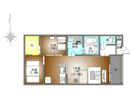 REGALEST平安通東(2LDK/1階)の間取り写真
