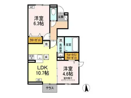 リベール鳴神(2LDK/1階)の間取り写真