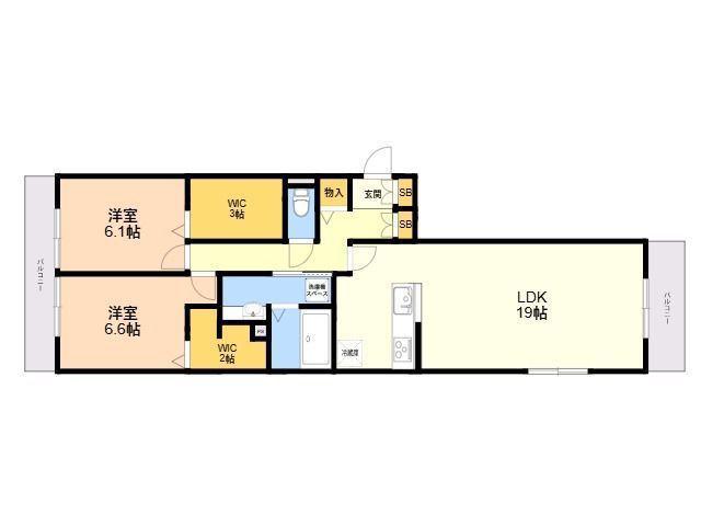 WOODS PEAK 大濠(2LDK/3階)の間取り写真
