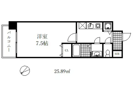 ケーディエックスレジデンス三宮(1K/10階)の間取り写真