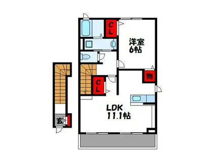 リバーサイド小松原A(1LDK/2階)の間取り写真