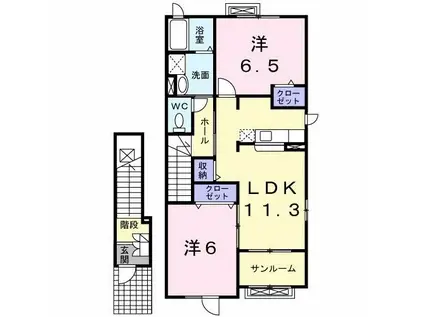 ロゼートI(2LDK/2階)の間取り写真