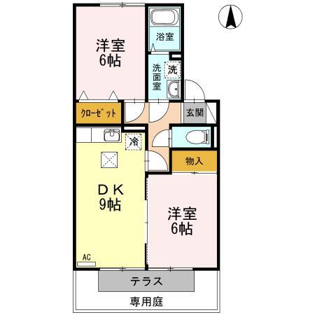 セジュール伏石A・B棟(2DK/1階)の間取り写真