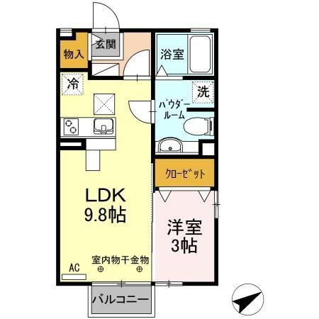 リヴェールII(1LDK/1階)の間取り写真