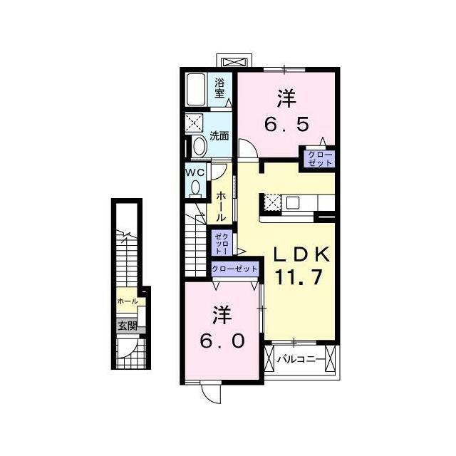 ＪＲ宇都宮線 矢板駅 徒歩66分 2階建 築22年(2LDK/2階)の間取り写真