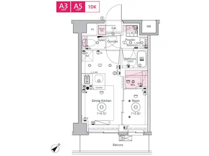 BPRレジデンスMOTOMACHI BAY SIDE(1DK/5階)の間取り写真