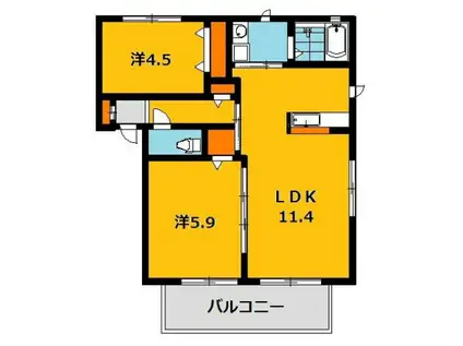 アプリーコA(2LDK/2階)の間取り写真