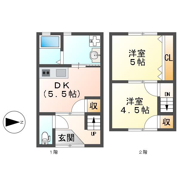 丸米アパート 西棟(2DK/1階)の間取り写真
