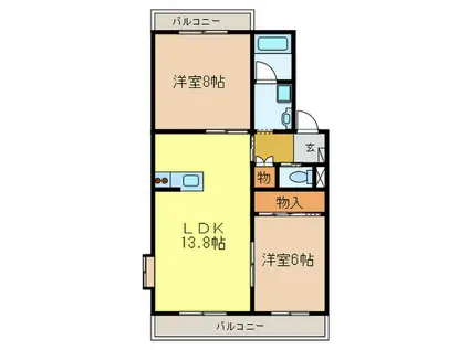 楼蘭篠の風(2LDK/2階)の間取り写真