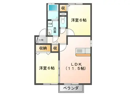 ヴィラ ラモール(2LDK/1階)の間取り写真