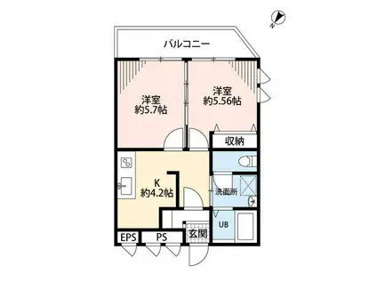 ダイヤモンドクレスト南柏(2DK/1階)の間取り写真