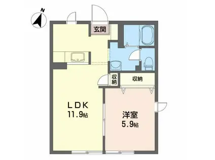 レジデンスM(1LDK/1階)の間取り写真