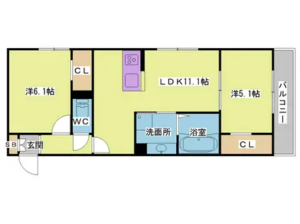 ラ・ヴェール杉尾台(2LDK/2階)の間取り写真