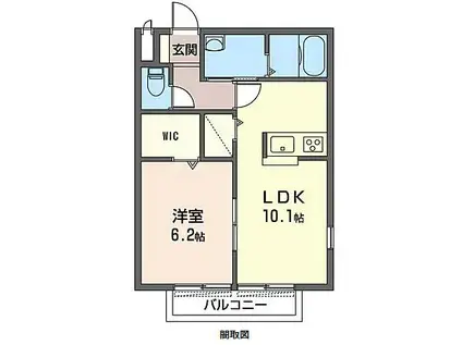 バンベール(1LDK/2階)の間取り写真