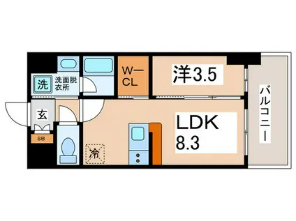 リヴェント難波ウエスト(1LDK/9階)の間取り写真
