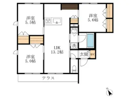 カロリナ(3LDK/1階)の間取り写真
