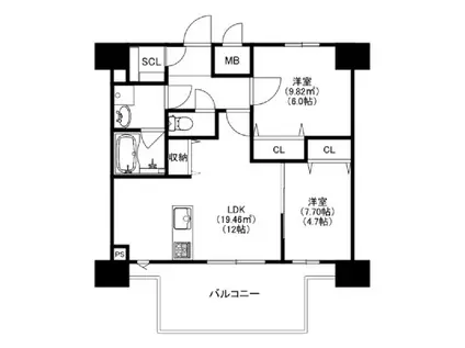 MODERN PALAZZO博多デュオグ(2LDK/9階)の間取り写真