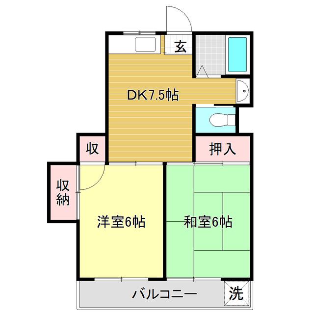 カントリーハウス(2DK/2階)の間取り写真