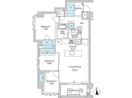 グリーンレジデンス赤坂(3LDK/4階)の間取り写真